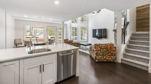 modern open concept interior of a custom home with white walls